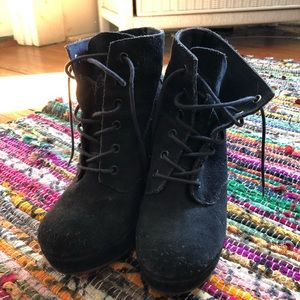 Black Lace up High heel booties!